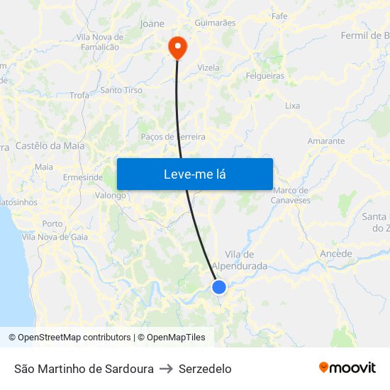 São Martinho de Sardoura to Serzedelo map