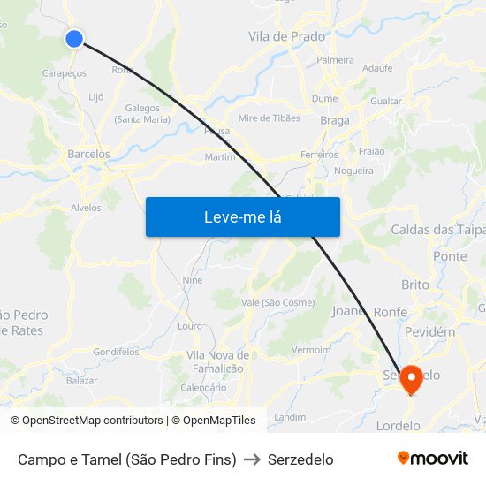Campo e Tamel (São Pedro Fins) to Serzedelo map