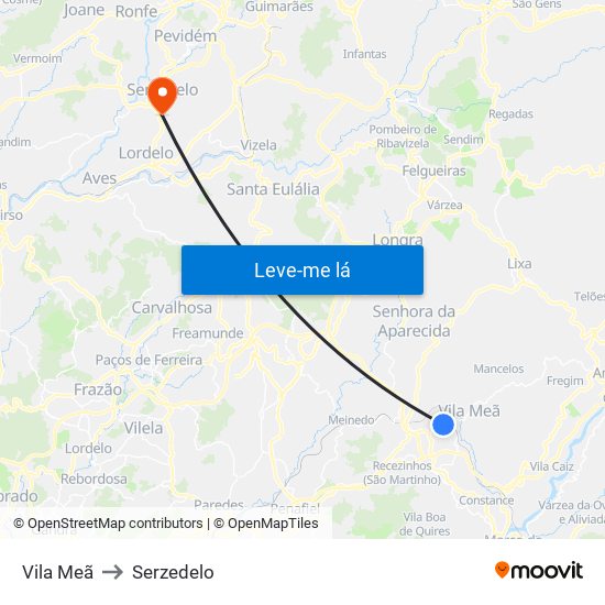 Vila Meã to Serzedelo map
