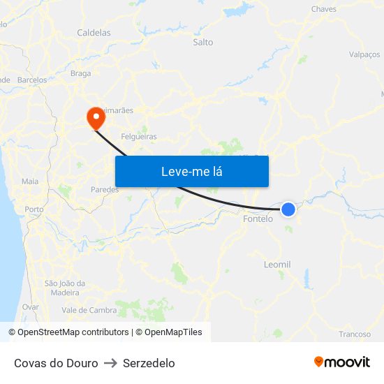 Covas do Douro to Serzedelo map