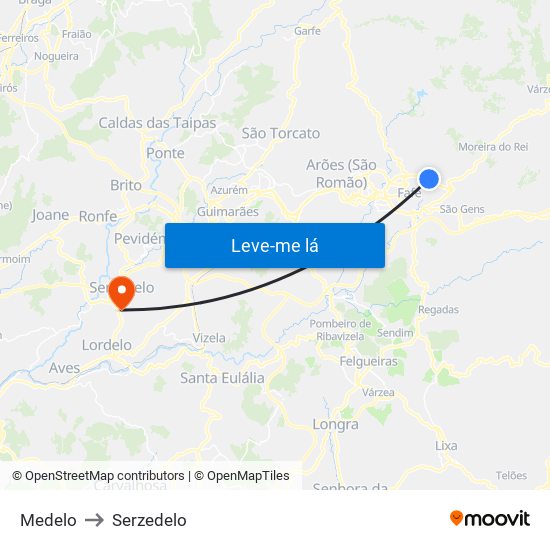 Medelo to Serzedelo map