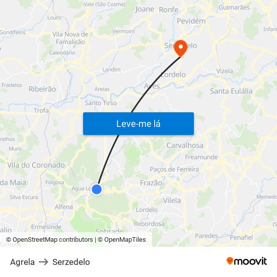 Agrela to Serzedelo map