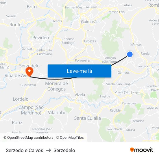 Serzedo e Calvos to Serzedelo map