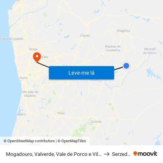 Mogadouro, Valverde, Vale de Porco e Vilar de Rei to Serzedelo map