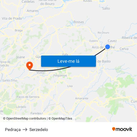 Pedraça to Serzedelo map