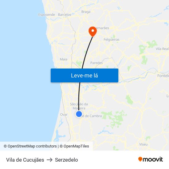 Vila de Cucujães to Serzedelo map