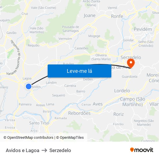 Avidos e Lagoa to Serzedelo map