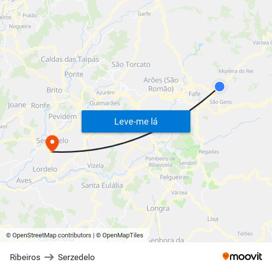 Ribeiros to Serzedelo map