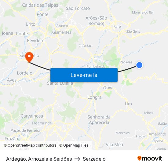 Ardegão, Arnozela e Seidões to Serzedelo map