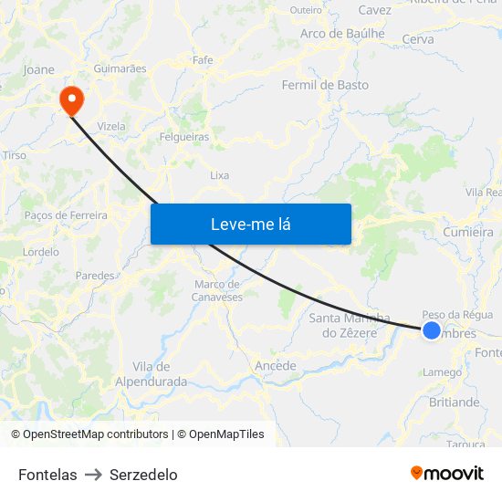 Fontelas to Serzedelo map