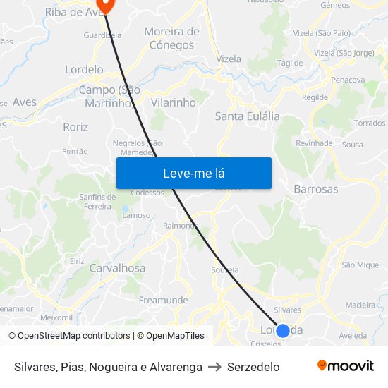 Silvares, Pias, Nogueira e Alvarenga to Serzedelo map