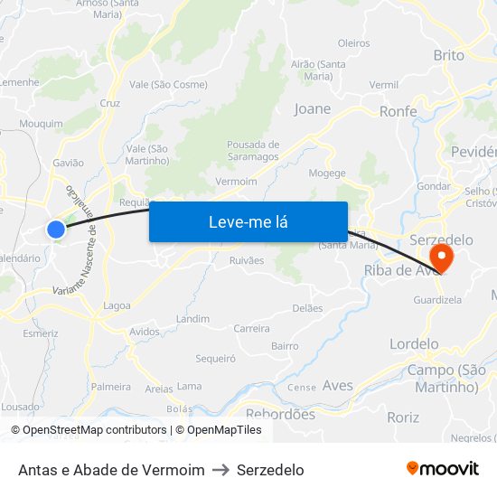 Antas e Abade de Vermoim to Serzedelo map