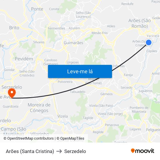 Arões (Santa Cristina) to Serzedelo map