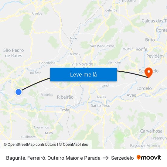 Bagunte, Ferreiró, Outeiro Maior e Parada to Serzedelo map