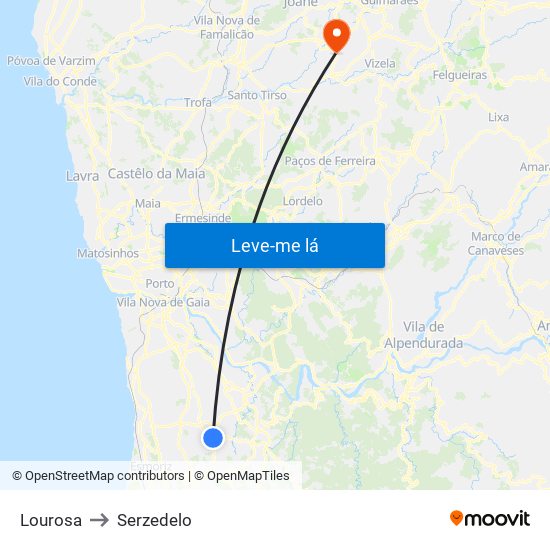 Lourosa to Serzedelo map