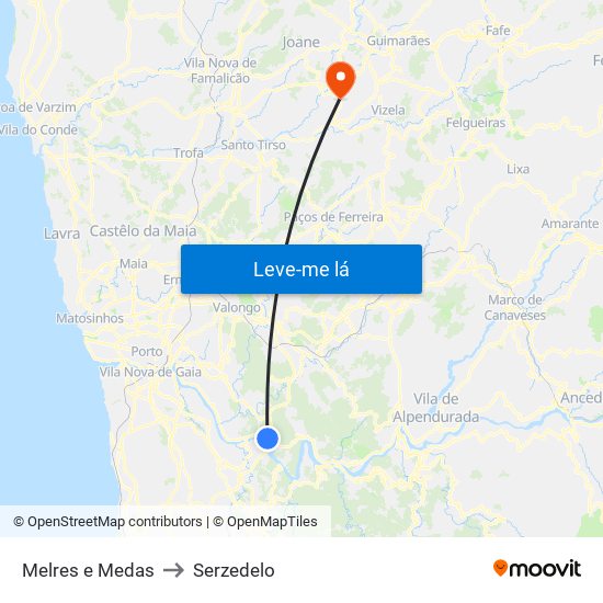 Melres e Medas to Serzedelo map