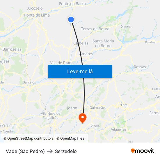 Vade (São Pedro) to Serzedelo map