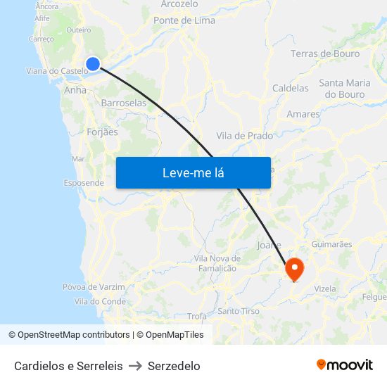 Cardielos e Serreleis to Serzedelo map