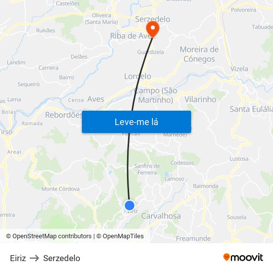 Eiriz to Serzedelo map