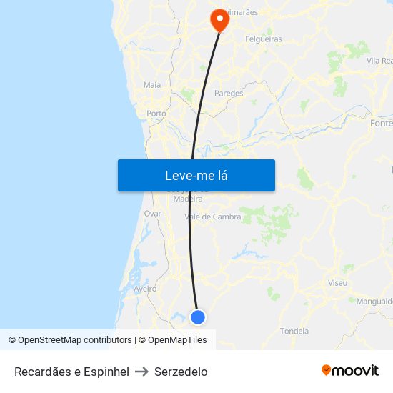 Recardães e Espinhel to Serzedelo map