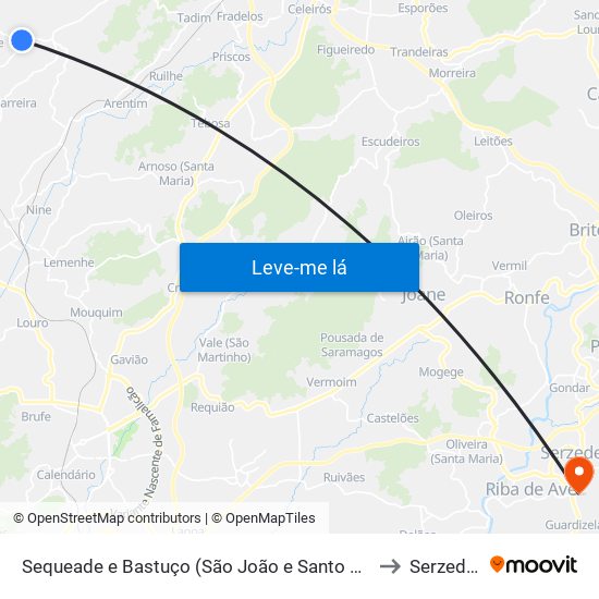 Sequeade e Bastuço (São João e Santo Estêvão) to Serzedelo map