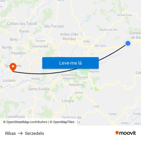 Ribas to Serzedelo map