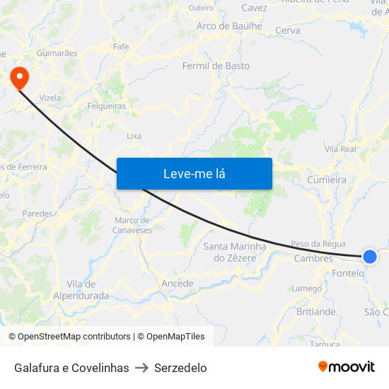 Galafura e Covelinhas to Serzedelo map