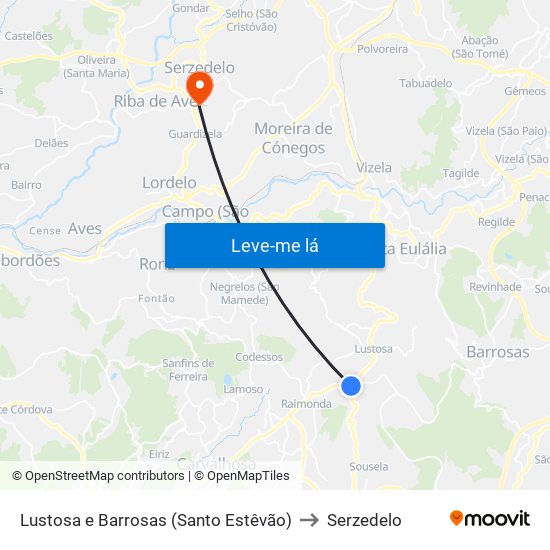 Lustosa e Barrosas (Santo Estêvão) to Serzedelo map