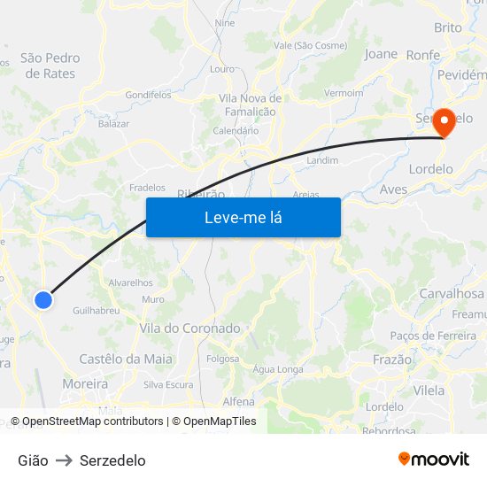 Gião to Serzedelo map