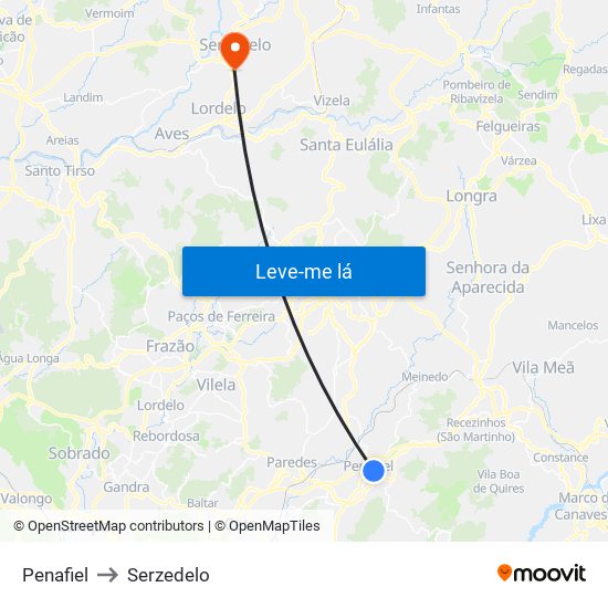 Penafiel to Serzedelo map