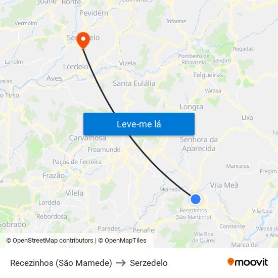 Recezinhos (São Mamede) to Serzedelo map