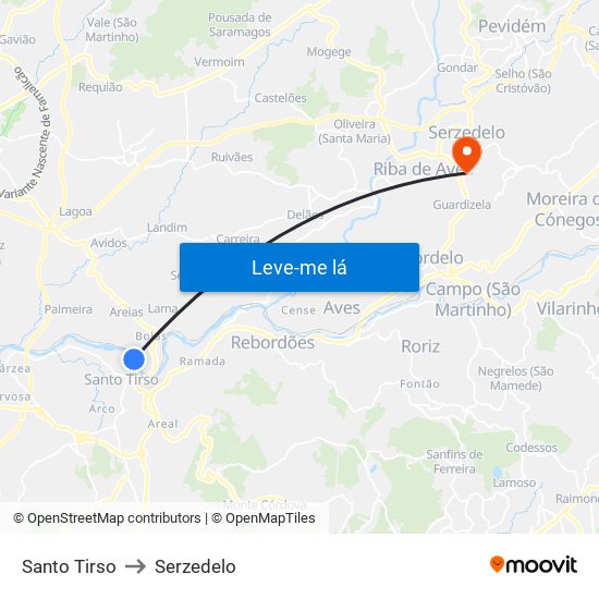 Santo Tirso to Serzedelo map
