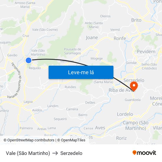 Vale (São Martinho) to Serzedelo map