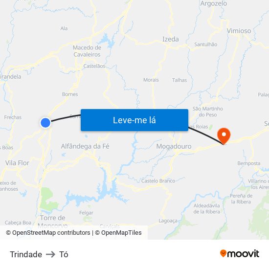 Trindade to Tó map