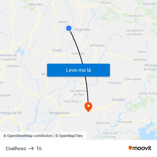 Coelhoso to Tó map