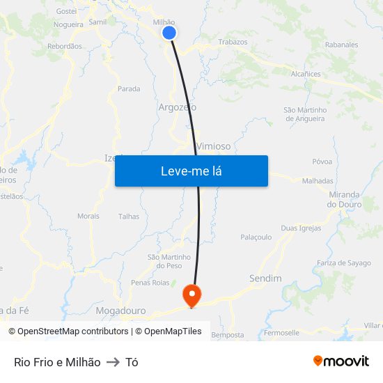 Rio Frio e Milhão to Tó map