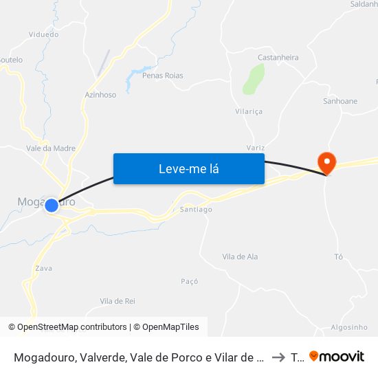 Mogadouro, Valverde, Vale de Porco e Vilar de Rei to Tó map