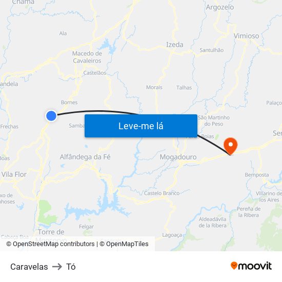 Caravelas to Tó map