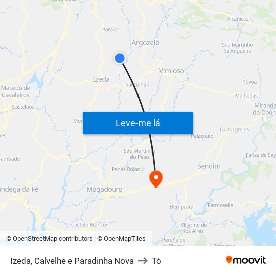 Izeda, Calvelhe e Paradinha Nova to Tó map