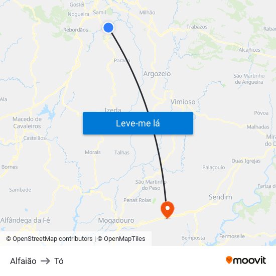 Alfaião to Tó map