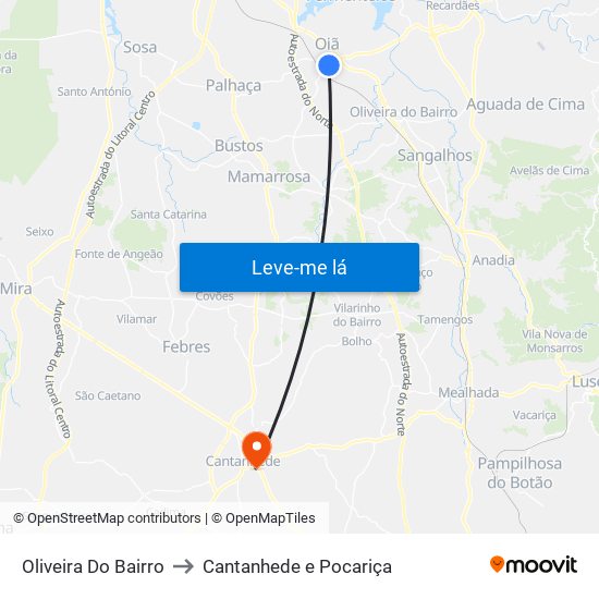 Oliveira Do Bairro to Cantanhede e Pocariça map