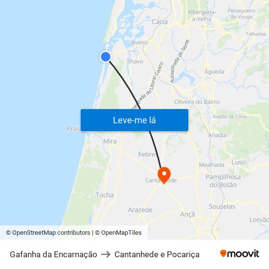 Gafanha da Encarnação to Cantanhede e Pocariça map