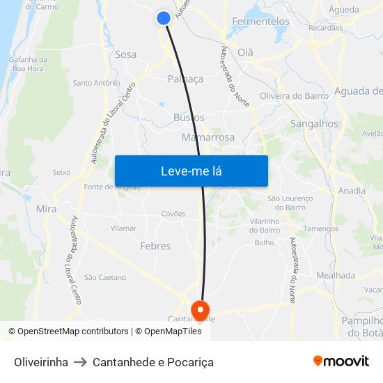 Oliveirinha to Cantanhede e Pocariça map