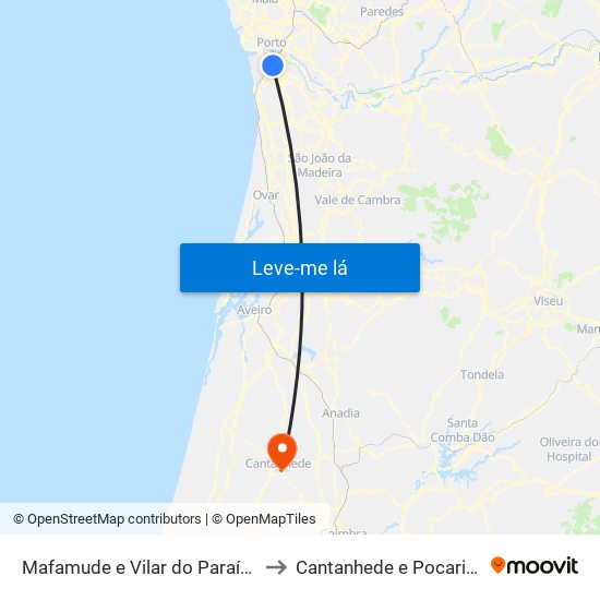 Mafamude e Vilar do Paraíso to Cantanhede e Pocariça map