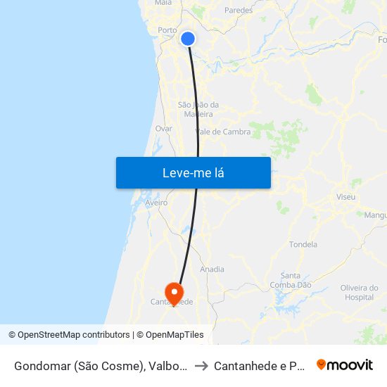 Gondomar (São Cosme), Valbom e Jovim to Cantanhede e Pocariça map