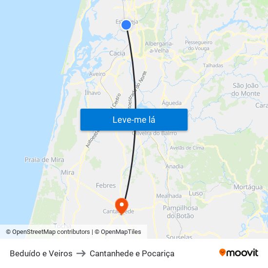 Beduído e Veiros to Cantanhede e Pocariça map