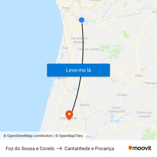 Foz do Sousa e Covelo to Cantanhede e Pocariça map