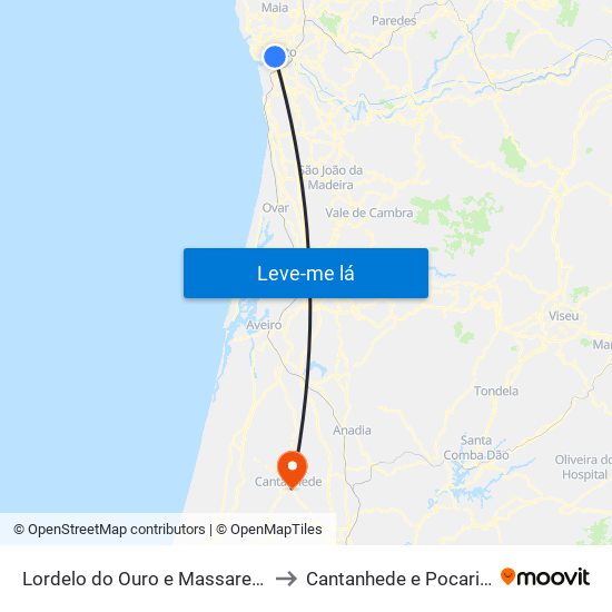 Lordelo do Ouro e Massarelos to Cantanhede e Pocariça map