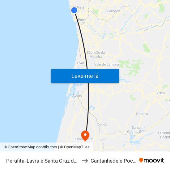 Perafita, Lavra e Santa Cruz do Bispo to Cantanhede e Pocariça map