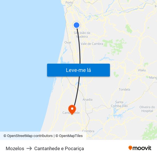 Mozelos to Cantanhede e Pocariça map